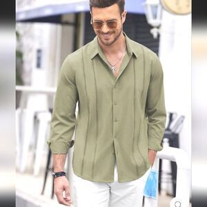 Coofandy embroidered Guayabera  long sleeve sz 2xl